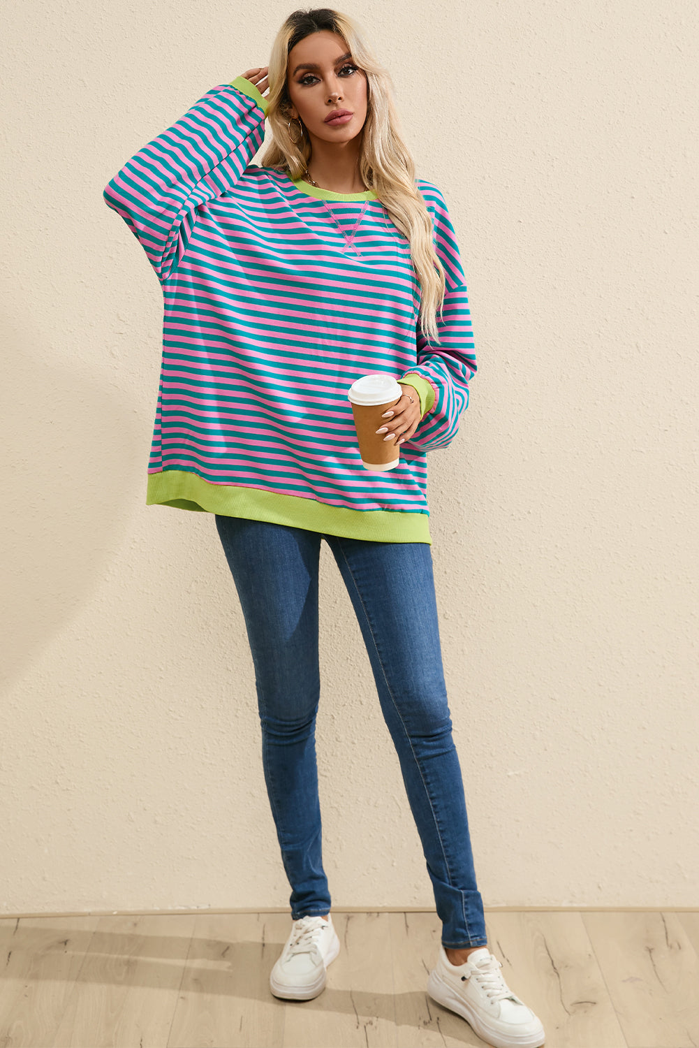 *WEBSITE EXCLUSIVE* Stripe Contrast Edge Oversized Pullover