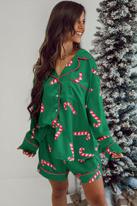 *Website Exclusive* Green Candy Cane Print Christmas Pajama Set