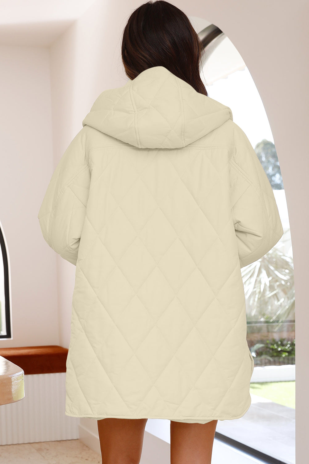 *Website Exclusive* Beige Quilted Snap Button Hooded Puffer Coat