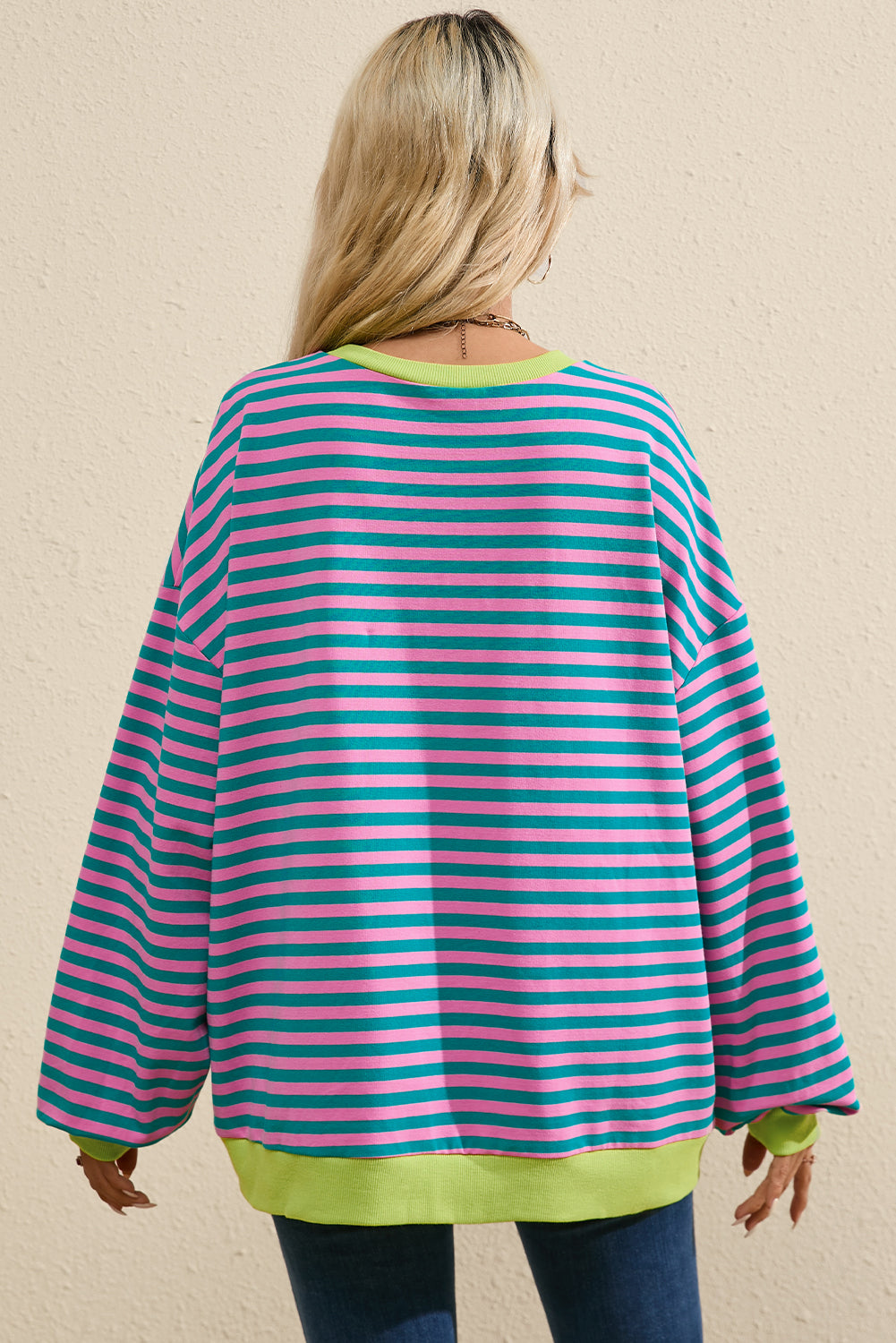 *WEBSITE EXCLUSIVE* Stripe Contrast Edge Oversized Pullover