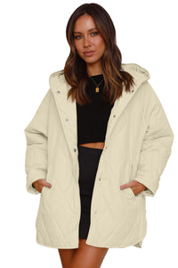 *Website Exclusive* Beige Quilted Snap Button Hooded Puffer Coat