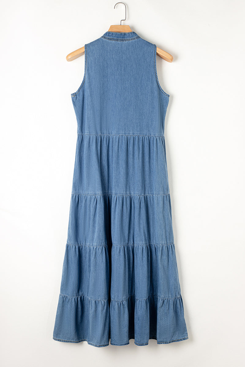 *WEBSITE EXCLUSIVE*  Sleeveless Tiered Chambray Maxi Dress