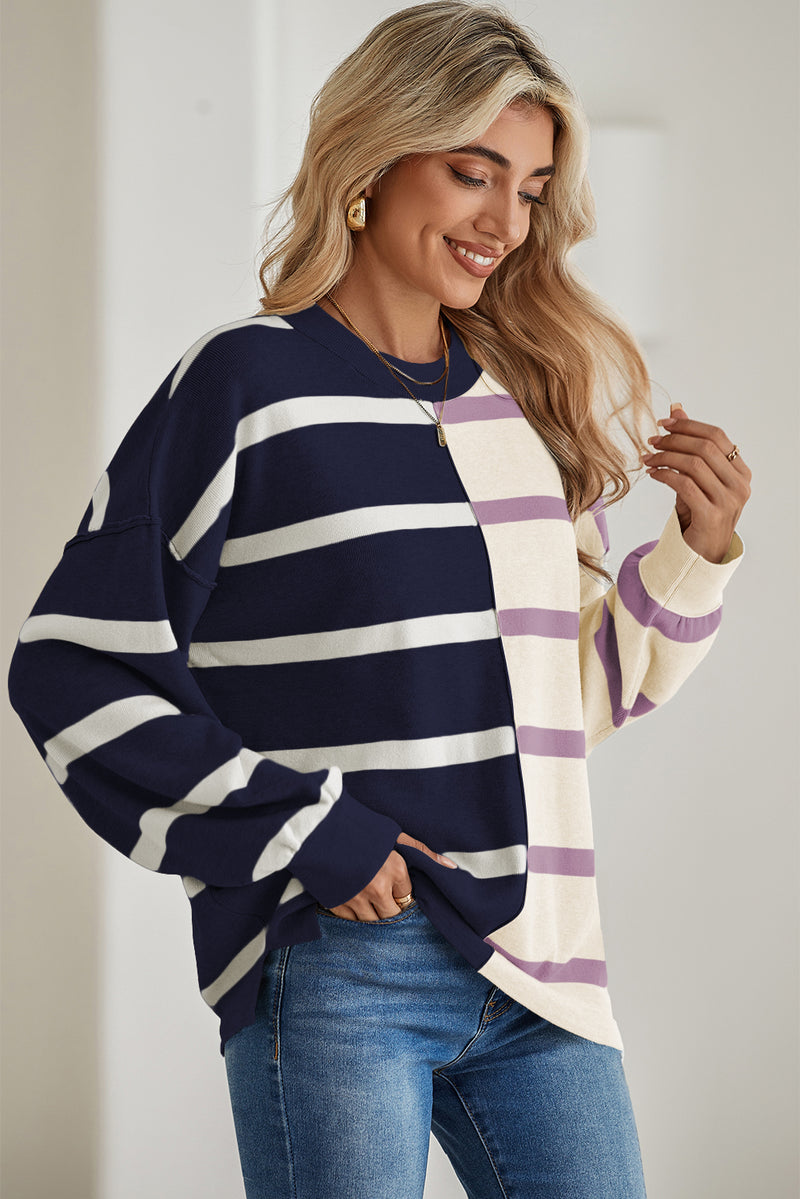 *WEBSITE EXCLUSIVE* Hannah Stripe Exposed Seam Loose Sweatshirts