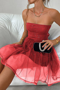 *Website Exclusive* Ships 11/27 Red Glitter High Waist Tube Mini Dress