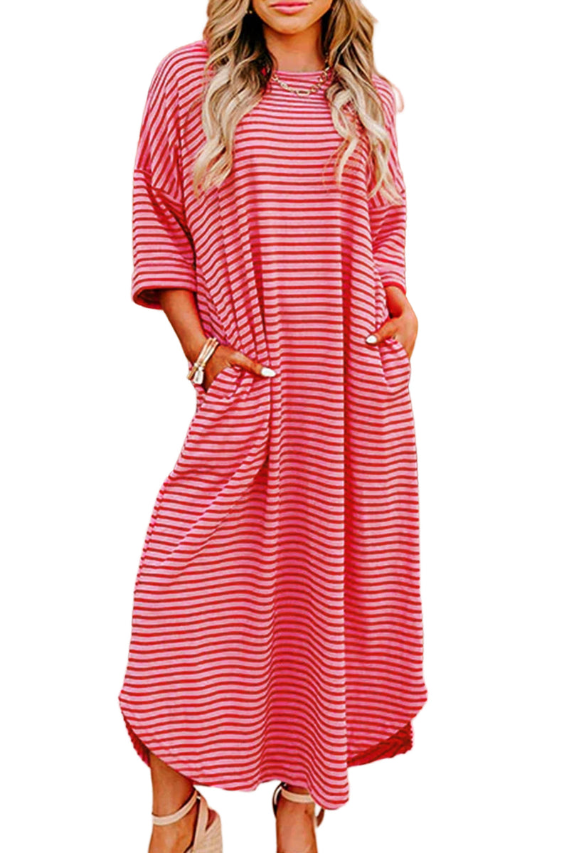 *WEBSITE EXCLUSIVE* Ada Strawberry Pink Striped Drop Sleeve Loose Dress