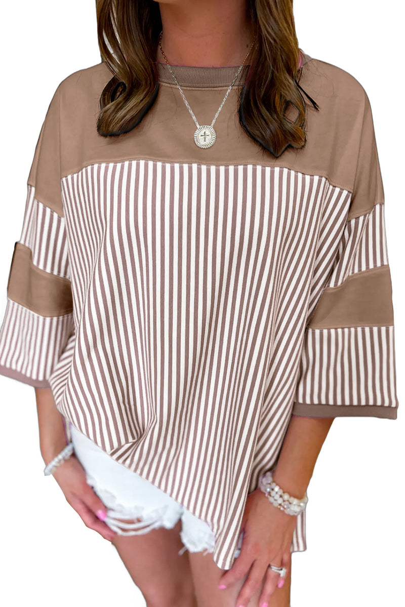 *WEBSITE EXCLUSIVE* Lily Dark Khaki Striped Patchwork Oversized Tee