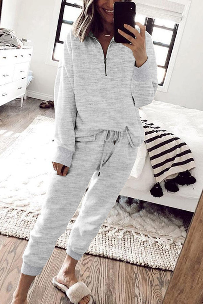 *WEBSITE EXCLUSIVE* Solid Color Half Zipped Top and Drawstring Pants Loungewear Set