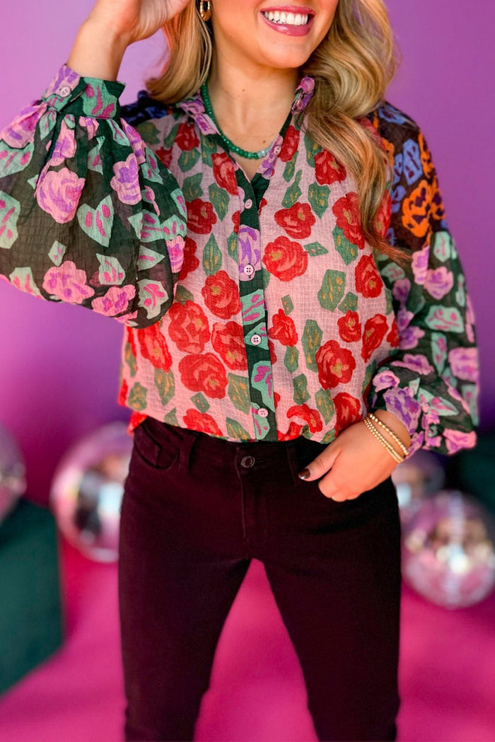 *WEBSITE EXCLUSIVE* Colorblock Floral Print Shirt