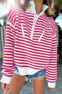 *Website Exclusive * Olivia Stripe Zip Up Collar Drop Sleeve Sweater