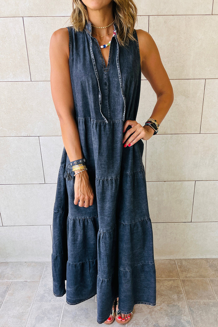 *WEBSITE EXCLUSIVE*  Sleeveless Tiered Chambray Maxi Dress