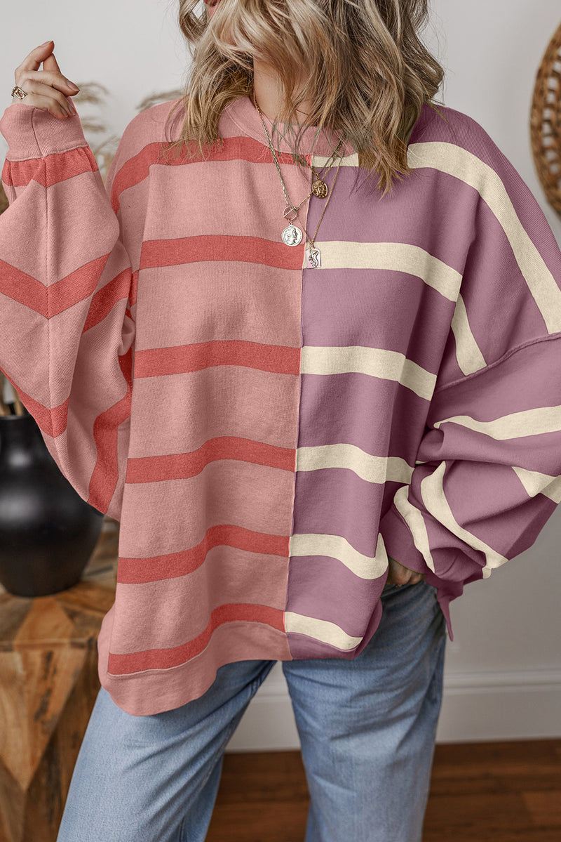 *WEBSITE EXCLUSIVE* Hannah Stripe Exposed Seam Loose Sweatshirts