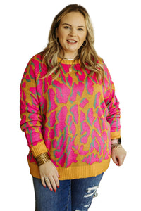 *WEBSITE EXCLUSIVE* Plus Size Leopard Ribbed Trim Sweater