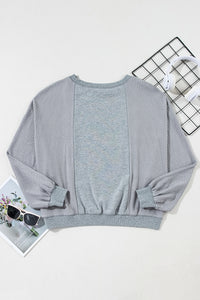 *WEBSITE EXCLUSIVE* Light Grey Waffle Patchwork Long SleeveTop