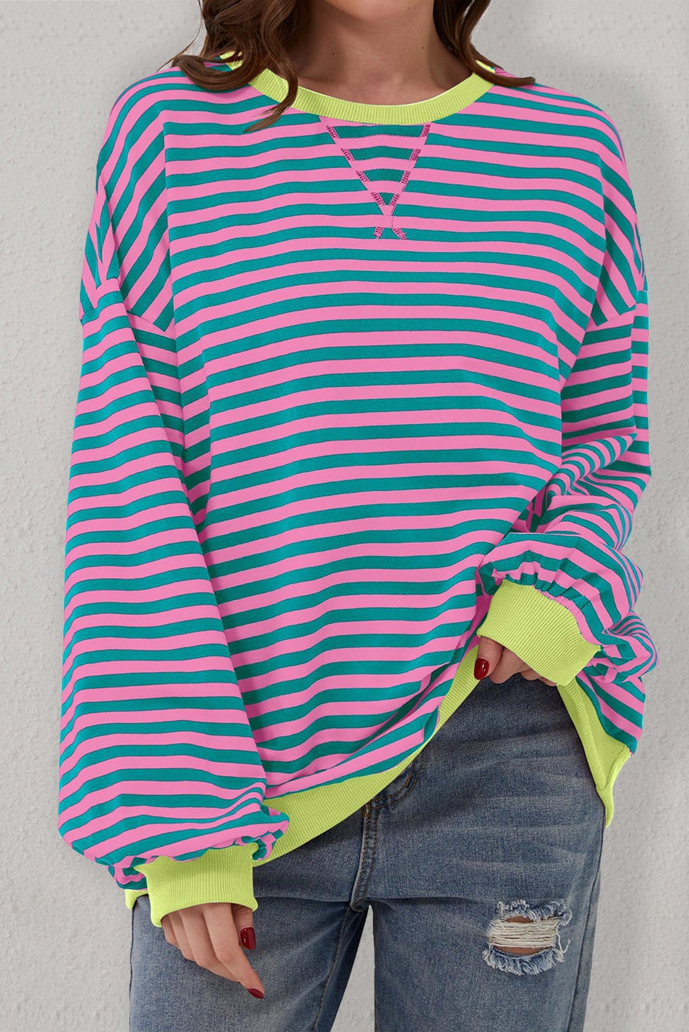 *WEBSITE EXCLUSIVE* Stripe Contrast Edge Oversized Pullover