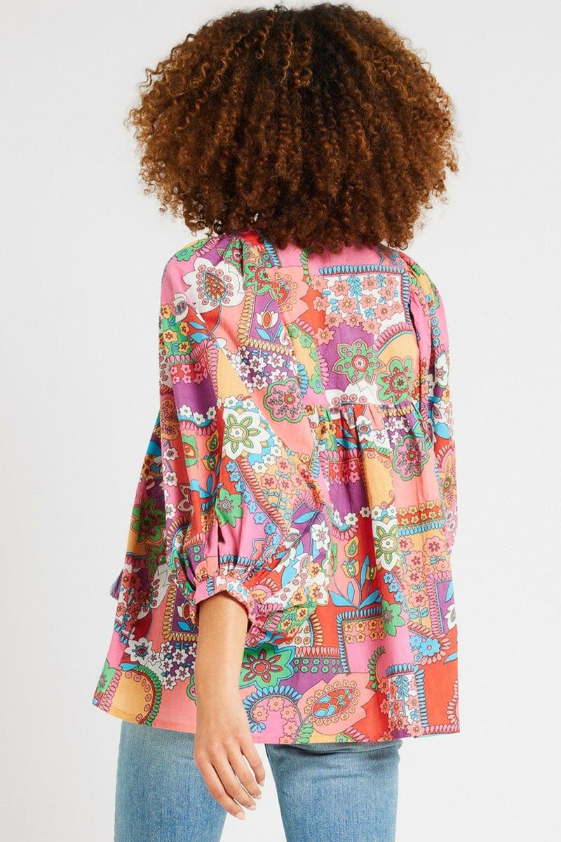 *WEBSITE EXCLUSIVE* Multicolour Boho Floral Tie V Neck Pleated Blouse