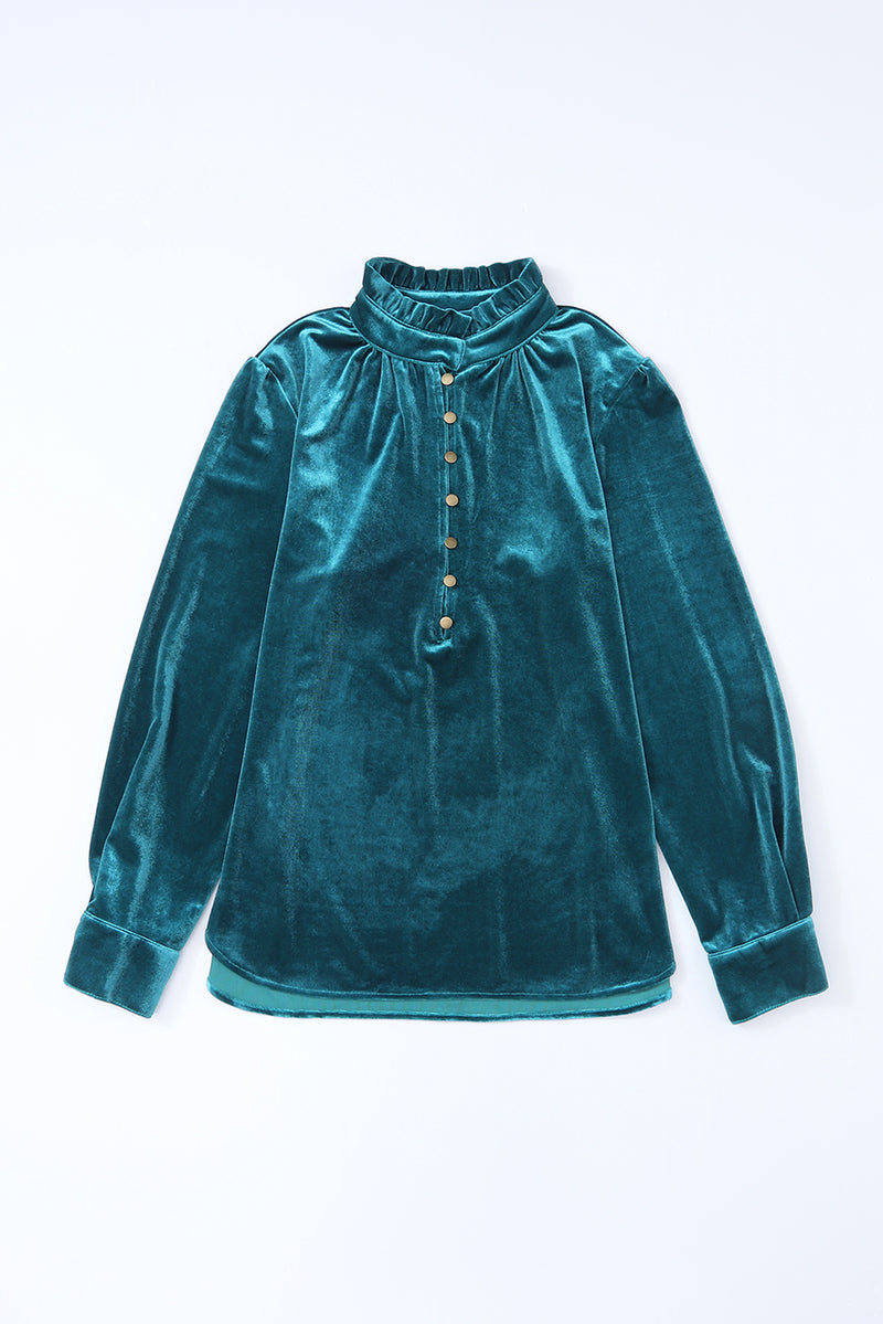 *Website Exclusive * Elle  Buttoned V Neck Velvet Blouse