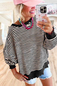 *WEBSITE EXCLUSIVE*  Flora Pink Stripe Drop Shoulder Long Sleeve Top