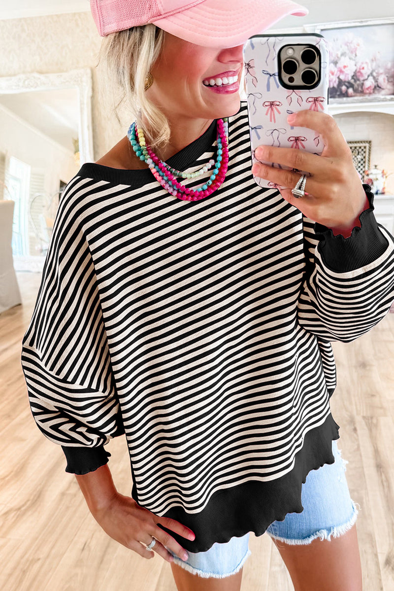 *WEBSITE EXCLUSIVE*  Flora Pink Stripe Drop Shoulder Long Sleeve Top