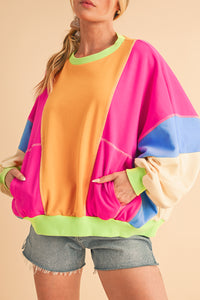 *Website Exclusive * Colorblock Patchwork Drop Shoulder Top