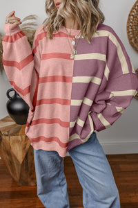 *WEBSITE EXCLUSIVE* Hannah Stripe Exposed Seam Loose Sweatshirts