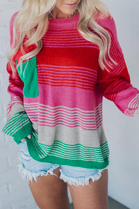 *WEBSITE EXCLUSIVE* Rose Striped Patch Pocket Drop Shoulder Knit Sweater