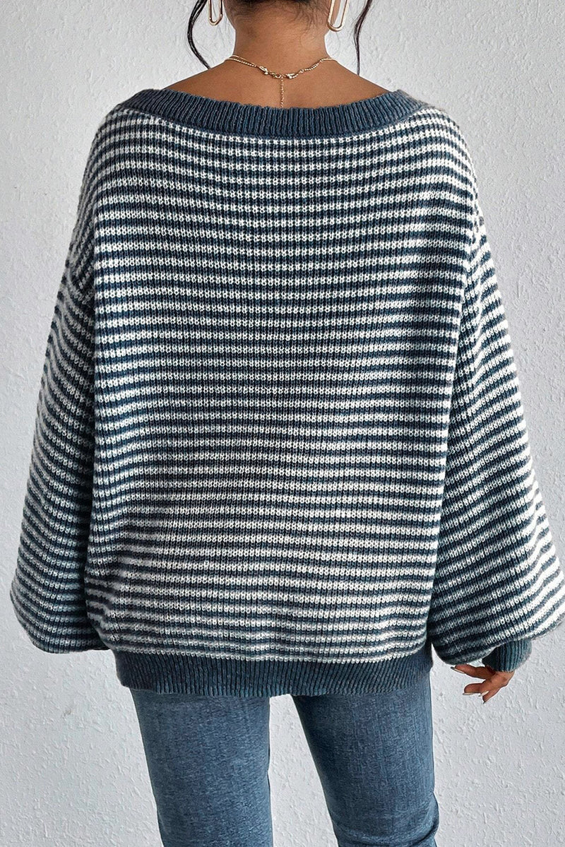 *WEBSITE EXCLUSIVE* Blue Striped Drop Shoulder Sleeve Sweater