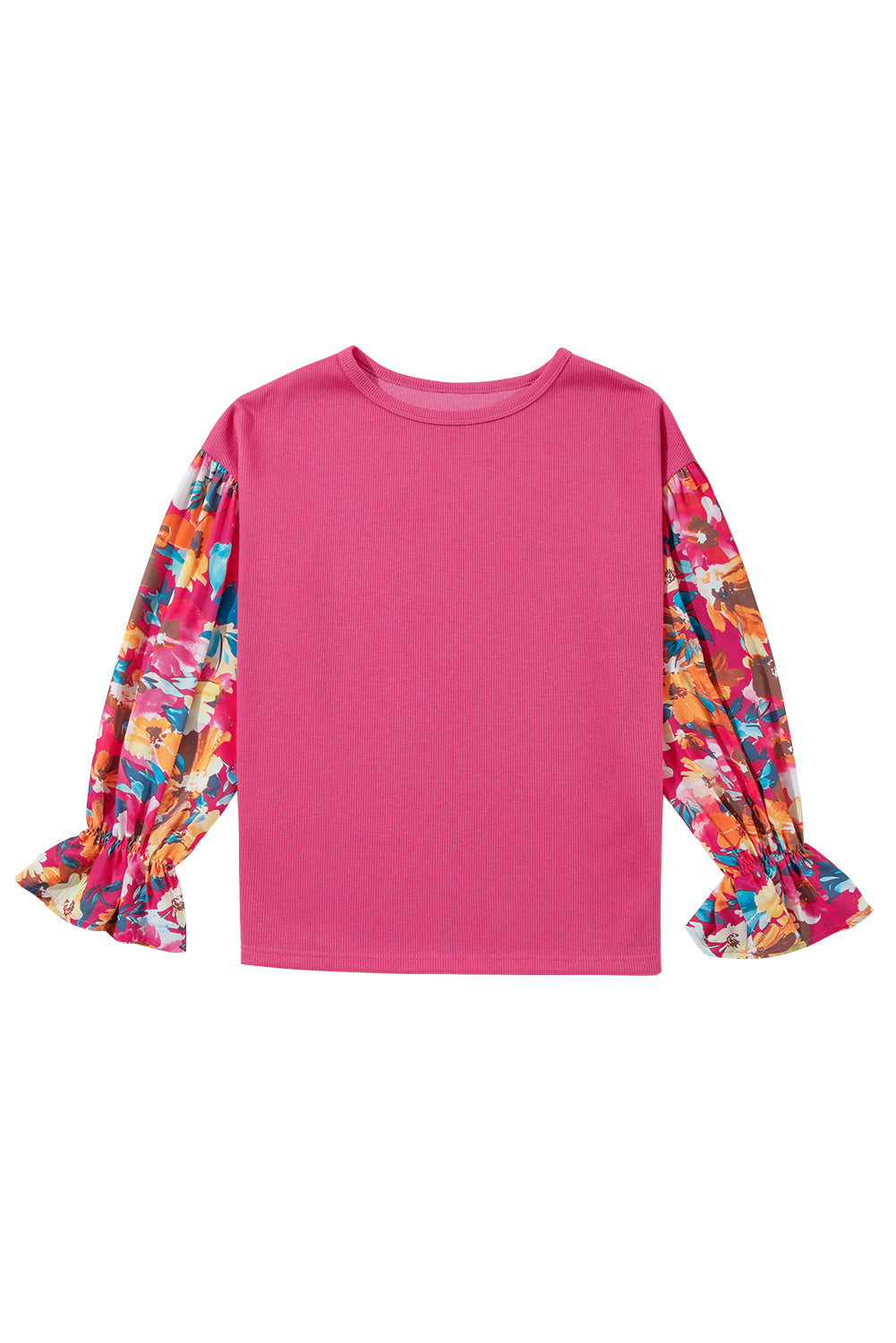 *WEBSITE EXCLUSIVE*  Flower Patchwork Ribbed Knit Drop Shoulder Top