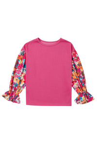 *WEBSITE EXCLUSIVE*  Flower Patchwork Ribbed Knit Drop Shoulder Top