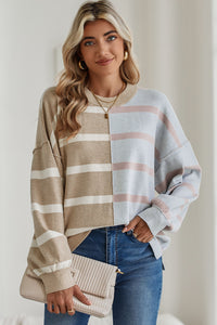 *WEBSITE EXCLUSIVE* Hannah Stripe Exposed Seam Loose Sweatshirts