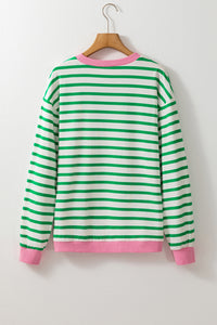 *Website Exclusive* Striped Contrast Trim Long Sleeve Top