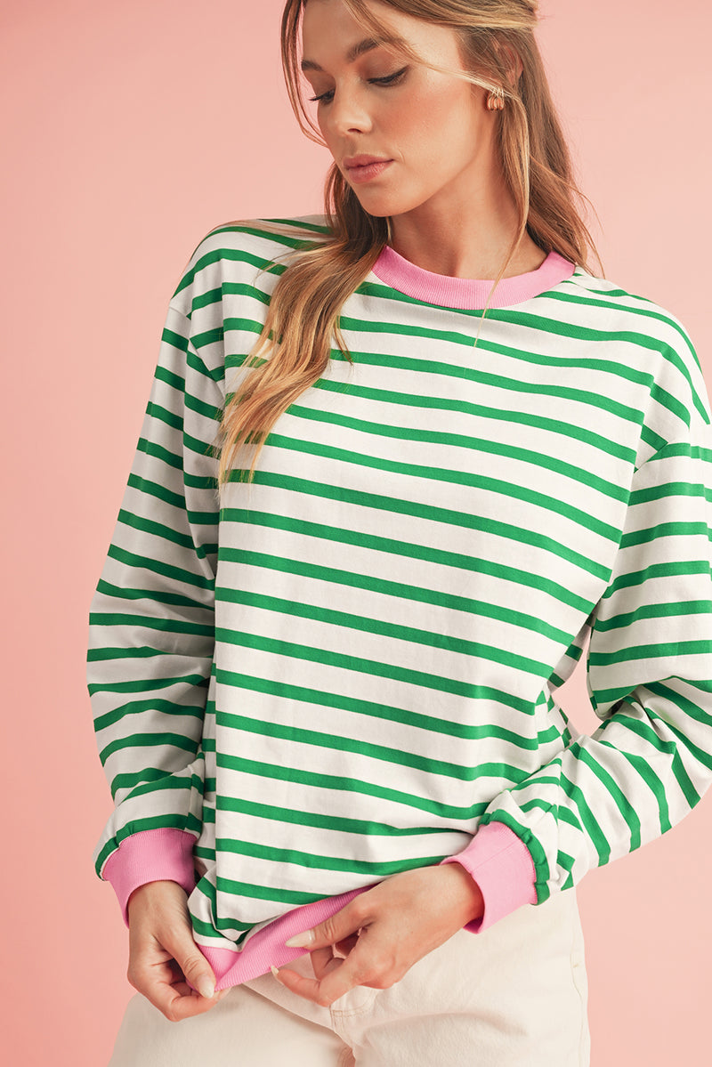 *Website Exclusive* Striped Contrast Trim Long Sleeve Top