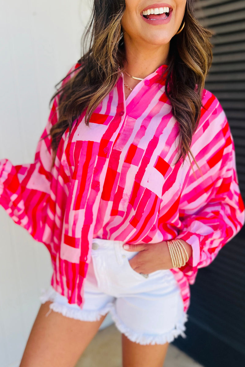 *WEBSITE EXCLUSIVE* Pink Abstract Loose Shirt