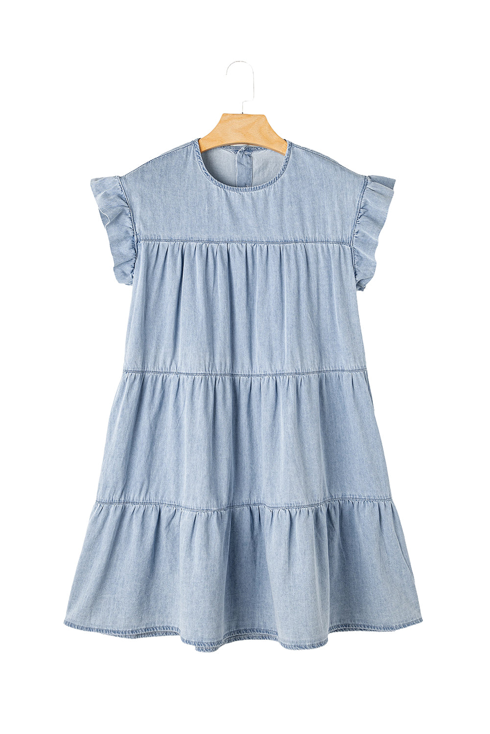 *WEBSITE EXCLUSIVE*  Ruffle Short Sleeve Tiered Denim Dress