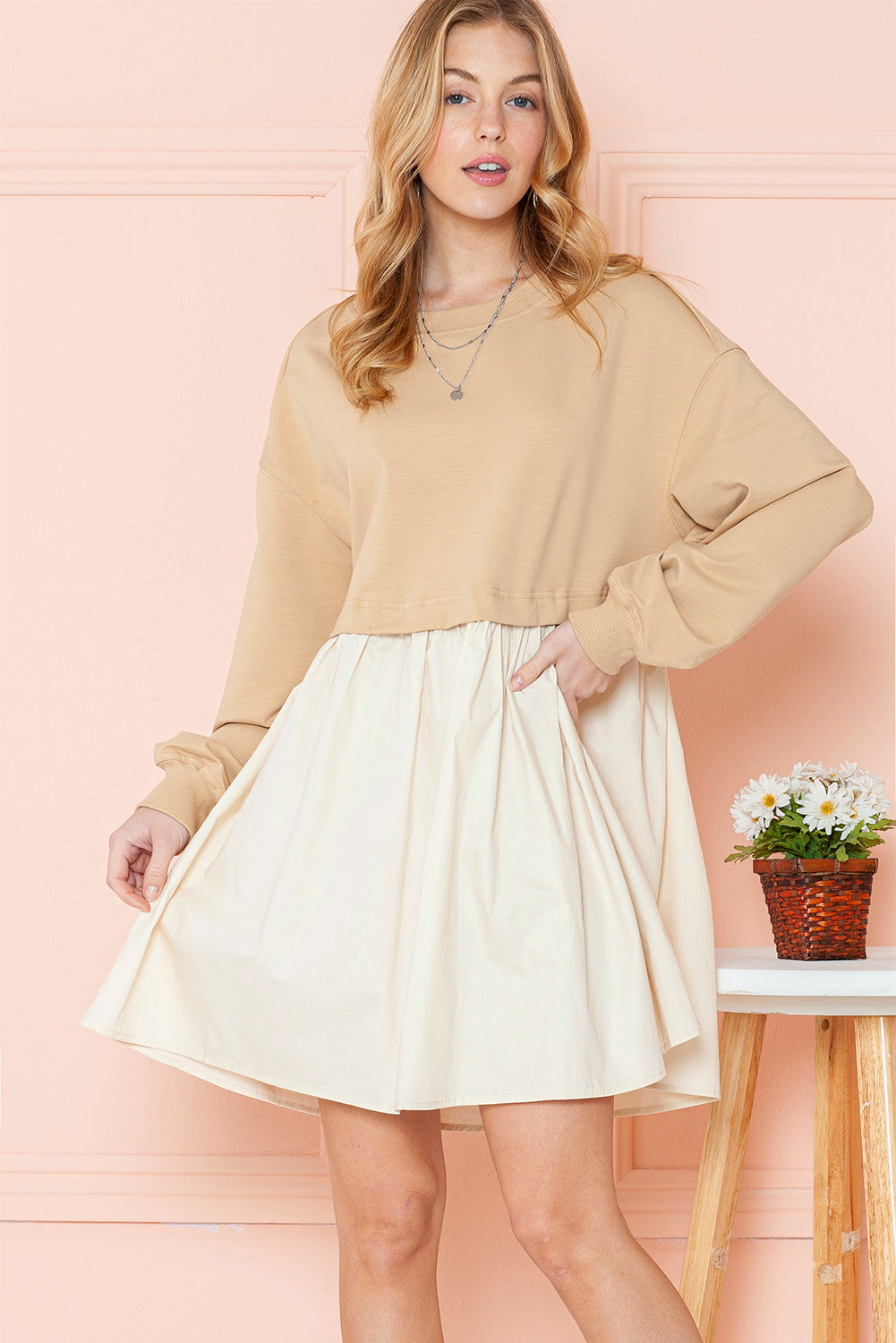 *WEBSITE EXCLUSIVE* Laurel Sweatshirt Flowy Pleated Mini Dress