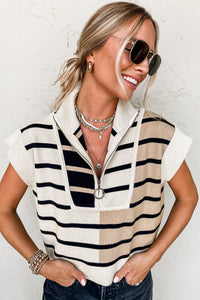 *WEBSITE EXCLUSIVE* Regan Black Stripe Quarter Zip Collar Knit Vest