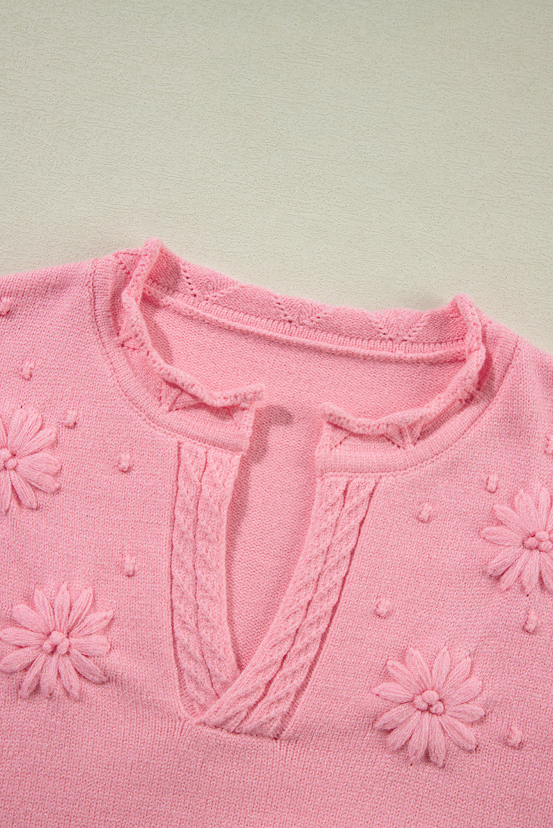 *WEBSITE EXCLUSIVE*  Matilda Flower Pattern Knitted Notched Neck Sweater