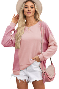 *WEBSITE EXCLUSIVE*  Stella Pink Waffle and Ribbed Patchwork Sweatshirt