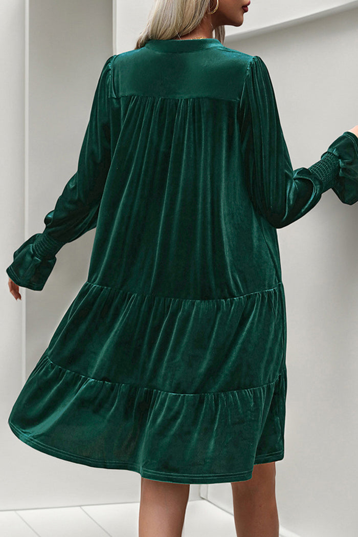 Estimated Shipping 11/27 *Website Exclusive * Evergreen Long Sleeve V Neck Velvet Short Dress