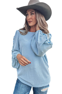 *WEBSITE EXCLUSIVE*  Lyn Blue Corded Frill Sleeve Top