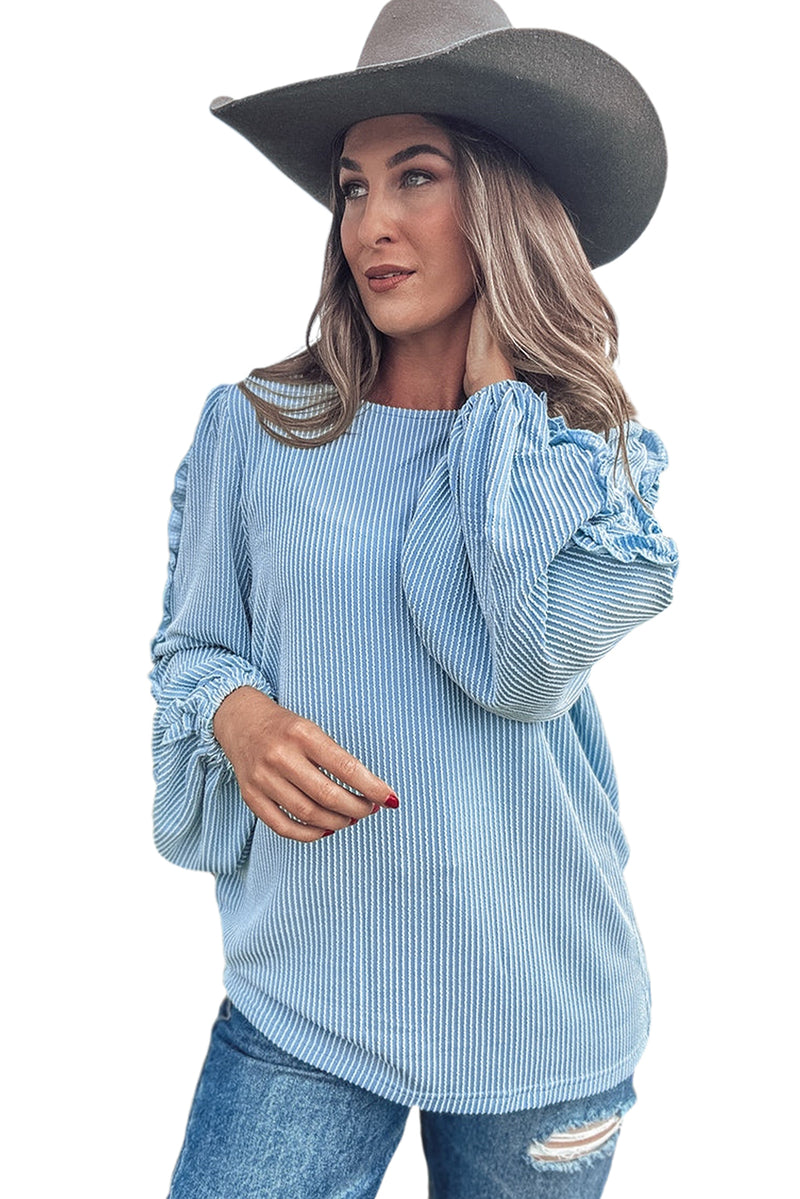 *WEBSITE EXCLUSIVE*  Lyn Blue Corded Frill Sleeve Top