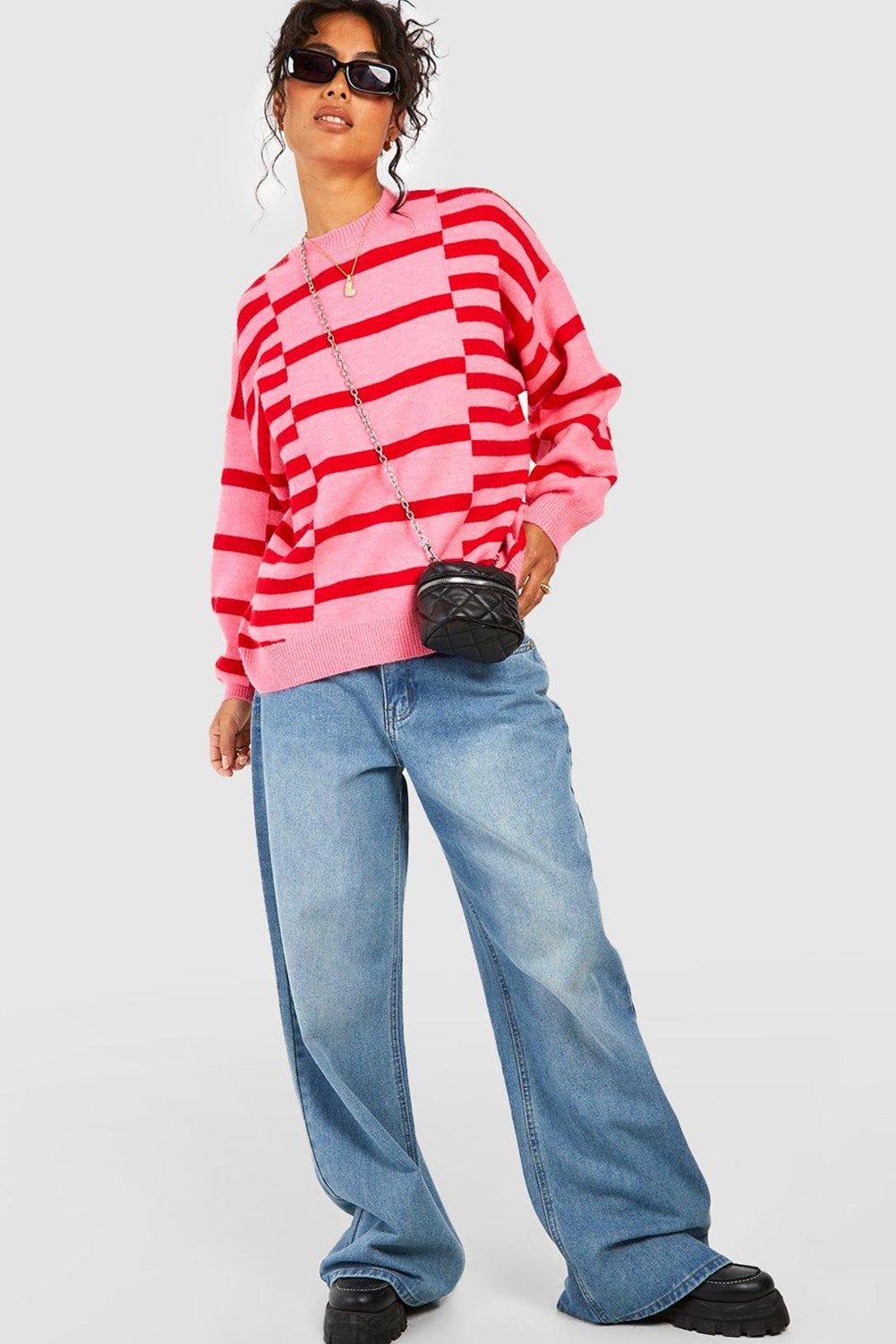 *WEBSITE EXCLUSIVE* Pink Striped Crewneck Knit Sweater