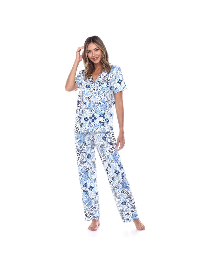 Blue & White Print Pajamas