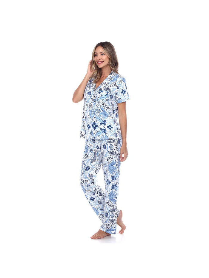 Blue & White Print Pajamas