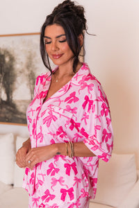 *WEBSITE EXCLUSIVE* Pink Sweet Bow Print Shirt and Shorts Pajama Set