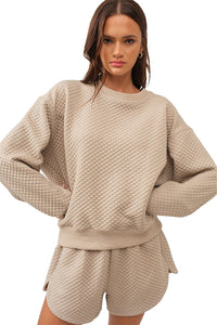 *WEBSITE EXCLUSIVE* Elizabeth Parchment Diamond Quilted Pullover and Shorts Set