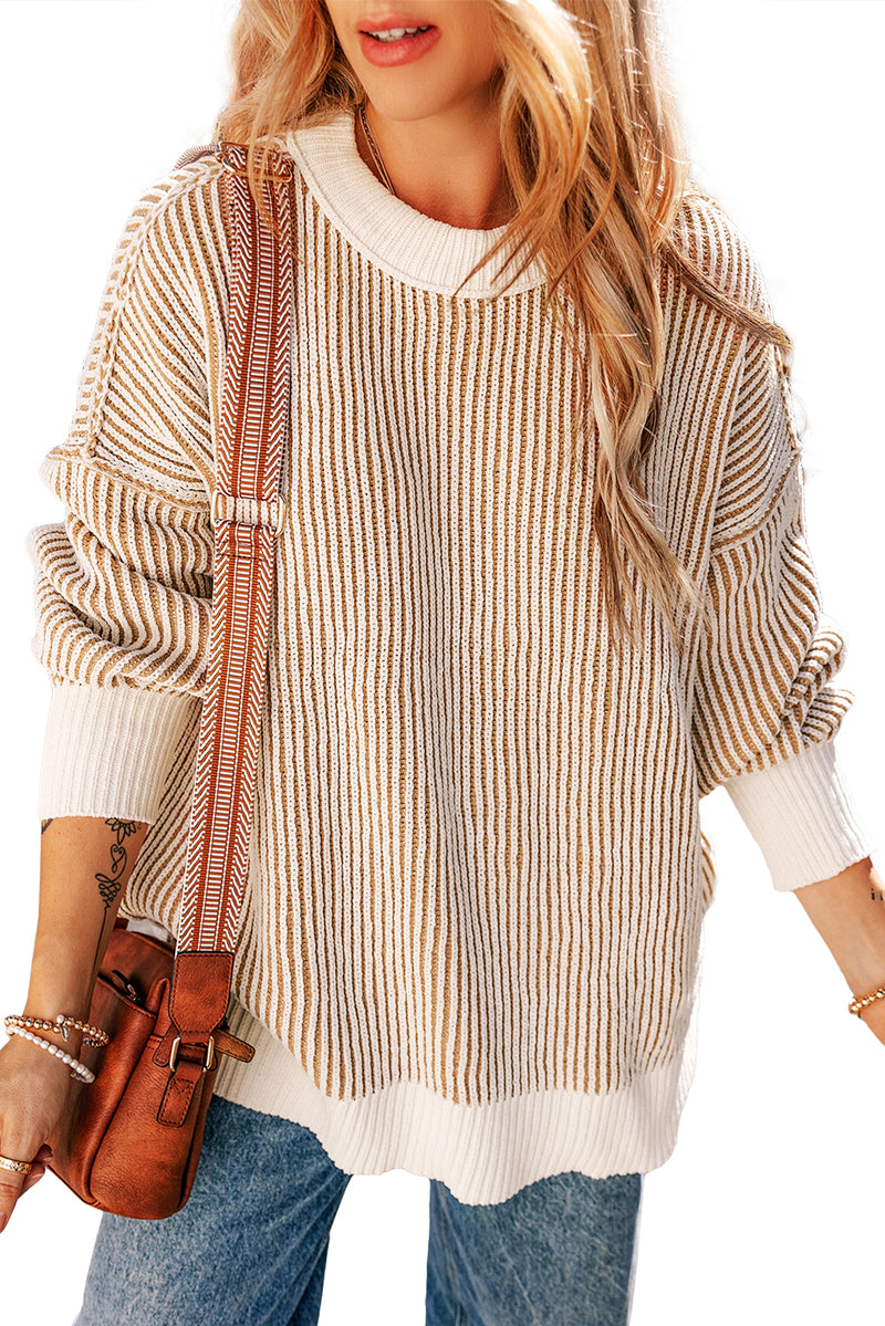 *WEBSITE EXCLUSIVE* Isla Striped Contrast Trim Loose Sweater