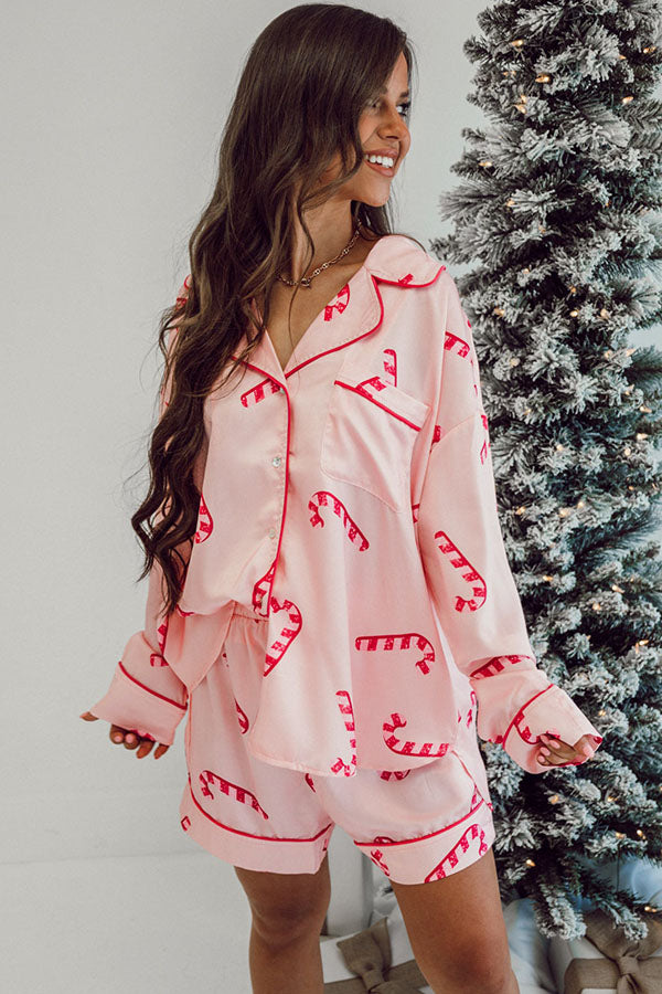 *WEBSITE EXCLUSIVE* Pink Candy Cane Print Pajama Set