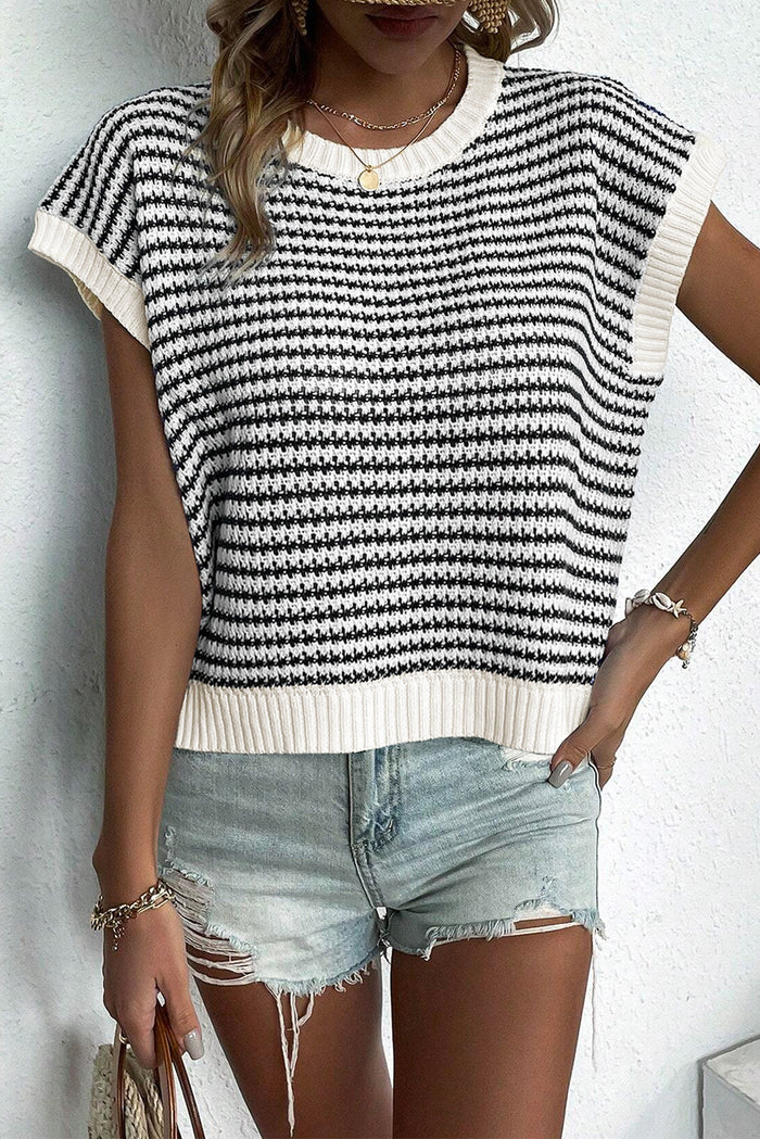 *WEBSITE EXCLUSIVE* Stripe Contrast Trim Knit Dolman Top