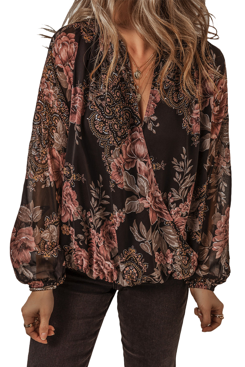 *WEBSITE EXCLUSIVE* Black Floral Balloon Sleeve Blouse