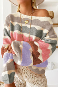 *Website Exclusive* Tabbie Wave Striped Balloon Sleeve Drop Shoulder Sweater